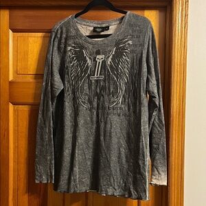 Harley-Davidson Gray Winged Graphic Tee with all over wash